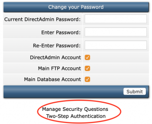 screen shot of password options