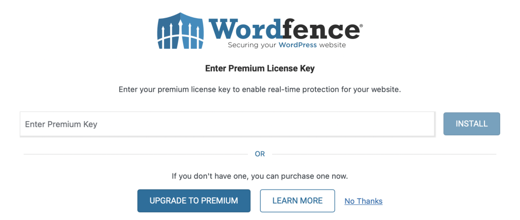 Entering the wordfence premium key