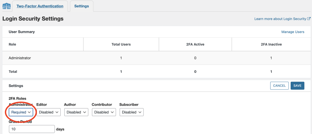 enabling 2FA in wordfence login settings